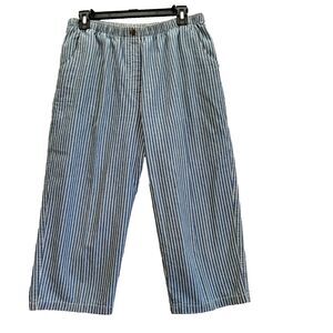 Alia Capris Women size 12 Blue Stripe Nautical Beach Elastic Waist Travel Picnic
